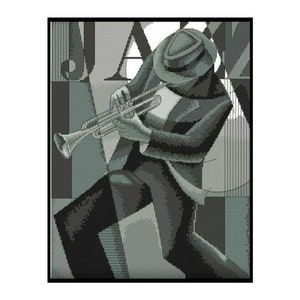 Jazz Musician Trumpeter Music Trumpet Counted Cross stitch Instant Download PDF Pattern