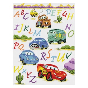 Cars Alphabet Abc Cartoons Animation Counted Cross stitch Instant Download PDF Pattern