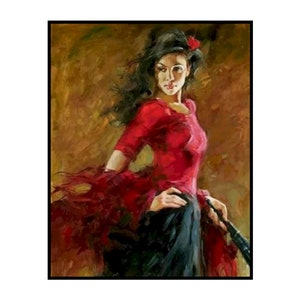 Fan Dancer Woman Painting Arts Counted Cross stitch Instant Download PDF Pattern