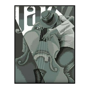 Jazz Musician Bassist Music Double Bass Embroidery Counted Cross stitch Instant Download PDF Pattern