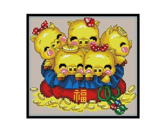 Chinese Zodiac Sign Pig Year Counted Cross stitch Instant Download PDF Pattern