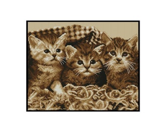 Gattini Gatti Animali Ricamo Punto croce contato Download immediato Modello PDF