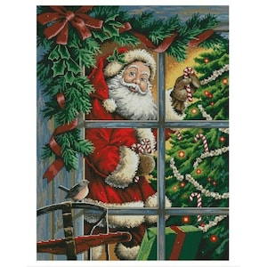 Christmas Santa by Window Counted Cross Stitch Pattern (PDF Download)