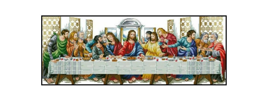 Tableau Mural La Cène - Jésus Et Les 12 Apôtres - Reproduction Baroque 56x46 Cm