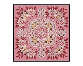 Art mandala fleurs roses coussin point compté point de croix téléchargement immédiat patron PDF