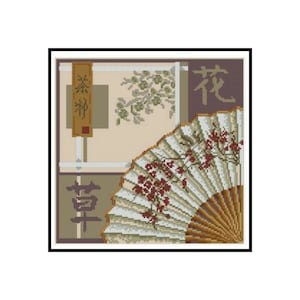 Oriental Eastern Fan Embroidery Counted Cross stitch Instant Download PDF Pattern