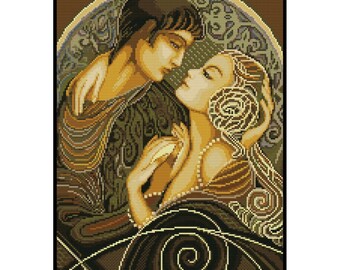Romeo Juliet Alphonse Mucha Arts Romantic Couple Counted Cross stitch Instant Download PDF Pattern
