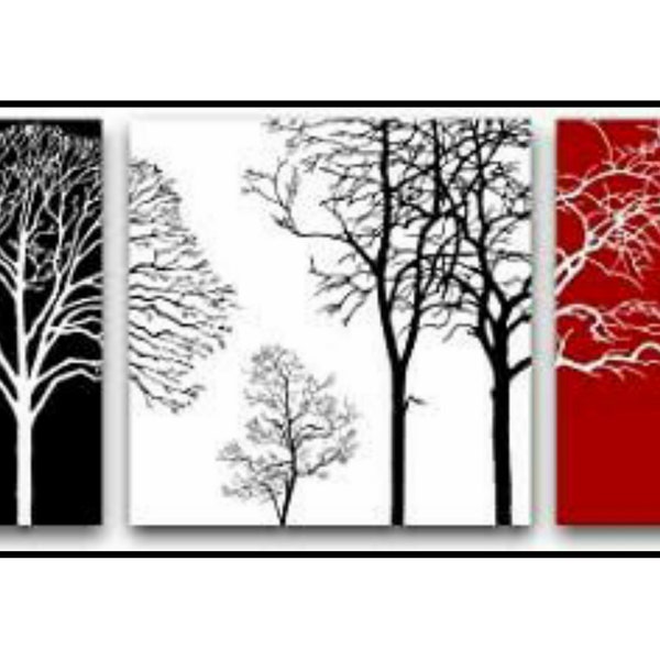 Tree Branch Plants Twigs Nature Panel Silhouette Monochrome 3n1 Counted Cross stitch Instant Download PDF Pattern