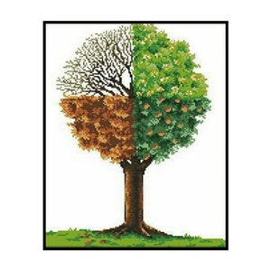 Four Seasons Tree Embroidery: Nature Cross Stitch Pattern (PDF Download)