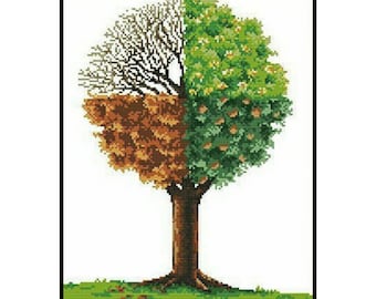 Four Seasons Tree Nature Winter Spring Summer Fall Embroidery Counted Cross stitch Instant Download PDF Pattern