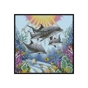 Dolphin Family Cross Stitch Pattern: Ocean Sunrise (PDF Pattern)