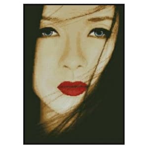 Japanese Oriental Geisha Face Woman Goddess Embroidery Counted Cross stitch Instant Download PDF Pattern