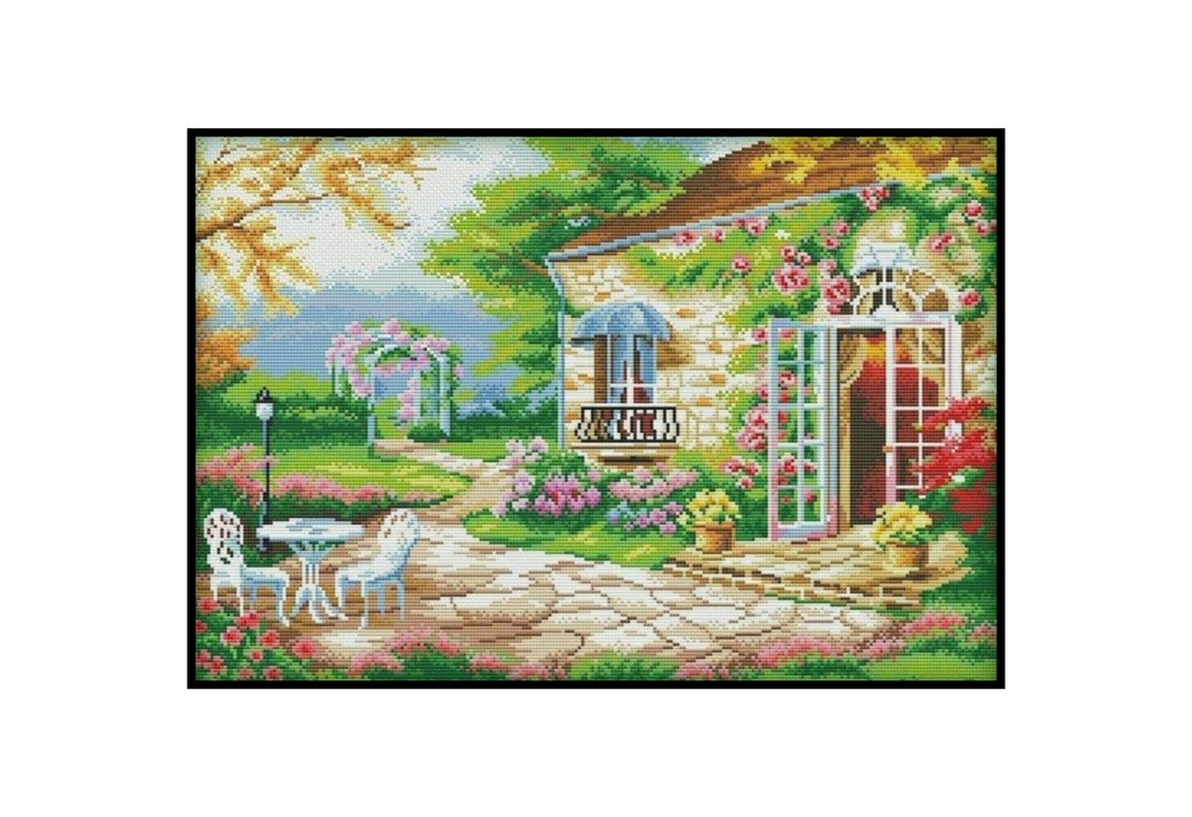 Garden Pathway Cottage Counted Cross Stitch Pattern (PDF Download) - Etsy