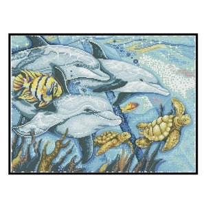 Ocean Dolphins Cross Stitch Pattern: Sea Turtle Reef (PDF Download)