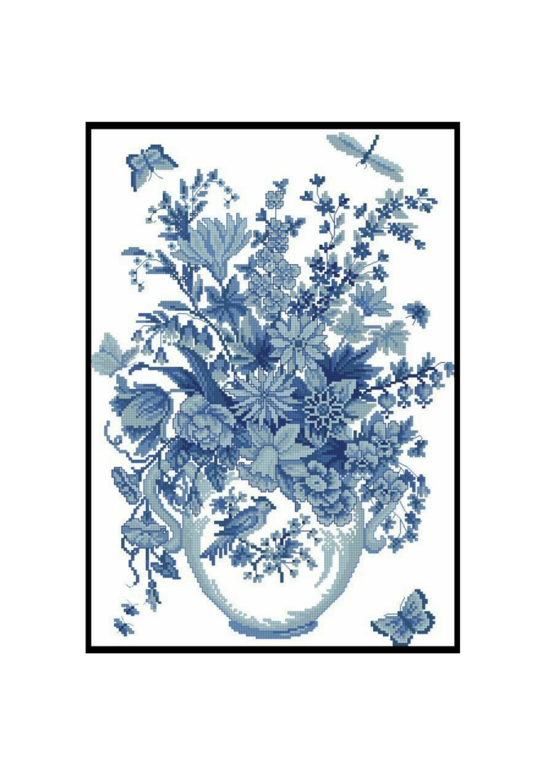 Blue Vase Flowers Floral Plants Counted Cross Stitch Instant Download ...