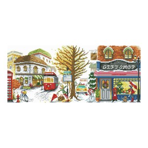 Natale Inverno Autunno Negozio di regali Paesaggio Punto croce contato Download immediato Modello PDF