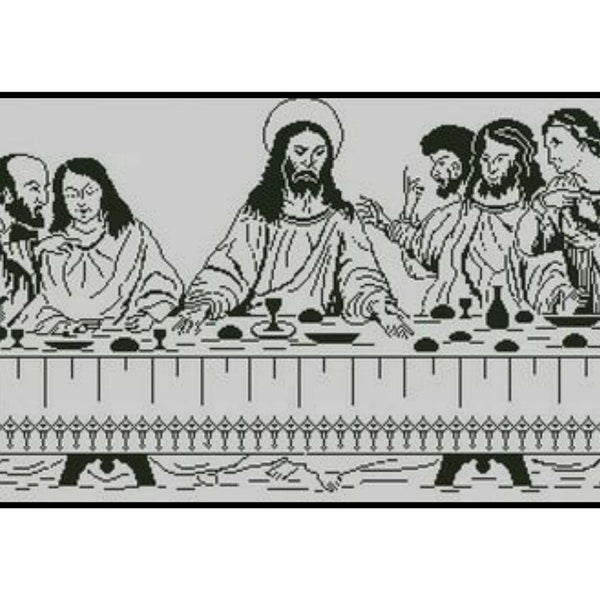 Jesus Christ Last Supper 12 Apostles Silhouette Monochrome Counted Cross stitch Instant Download PDF Pattern