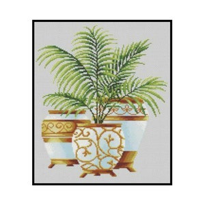 Palm Tree Indoor Plants Nature Pot Counted Cross stitch Instant Download PDF Pattern