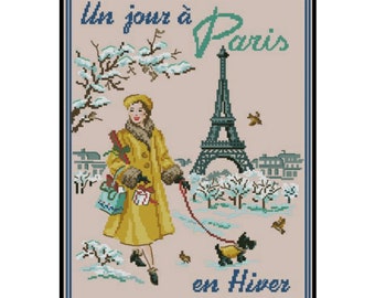 Four Seasons Lady Paris Hiver Winter Counted Cross stitch Instant Download PDF Pattern