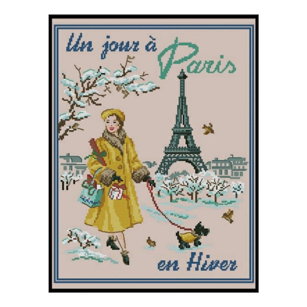 Four Seasons Lady Paris Hiver Winter Counted Cross stitch Instant Download PDF Pattern