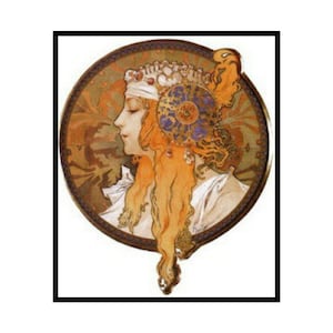Lady Nouveau Alphonse Mucha Arts Stickerei Kreuzstich Sofort-Download PDF-Muster