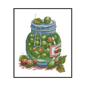 Gooseberry Jam Jar Pickle Food Counted Cross stitch Instant Download PDF Pattern