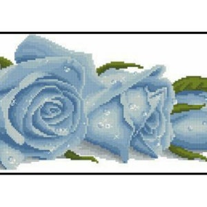 Blue Rose Dew Flowers Embroidery Counted Cross stitch Instant Download PDF Pattern