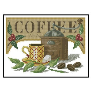 Espresso Arabica Coffee Drinks Beverage Counted Cross stitch Instant Download PDF Pattern