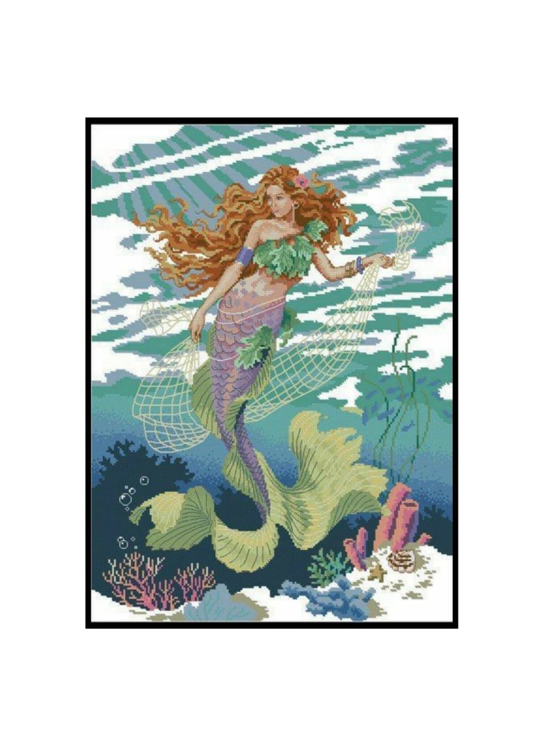 Ocean Sea Princess Mermaid Fantasy Counted Cross Stitch Instant ...