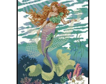 Ocean Sea Princess Mermaid Fantasy Counted Cross stitch Instant Download PDF Pattern