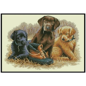 Labrador Dogs Chew Toy Shoe Animals Embroidery Counted Cross stitch Instant Download PDF Pattern