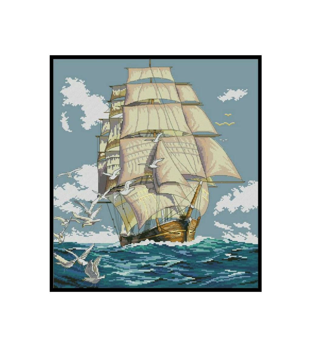 Clipper Ship Pattern Clipper Ship Sailing Ocean Sea Voyage Counted Cross Stitch Instant ...