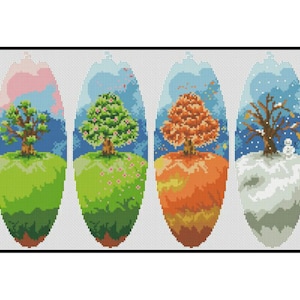 Four Seasons Tree Winter Spring Summer Fall Embroidery Counted Cross stitch Instant Download PDF Pattern