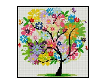 Summer Season Colourful Tree Counted Cross stitch Instant Download PDF Pattern