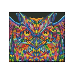 Rainbow Owl Cross Stitch Pattern: Abstract Pop Art (PDF Pattern)