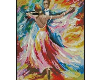 Waltz Love Dance Couple Watercolour Arts Counted Cross stitch Instant Download PDF Pattern