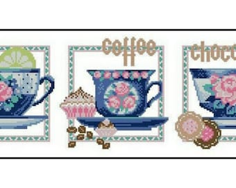 Tea Coffee Chocolate Cups Cross Stitch Pattern (PDF Download)