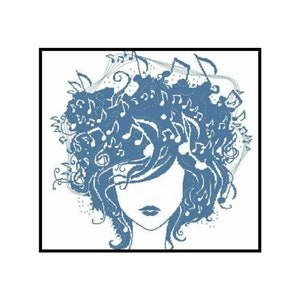 Lady Madame Music Notes Symphony Counted Cross stitch Instant Download PDF Pattern