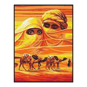 Sahara Desert Lovers Couple Camel Animals Embroidery Counted Cross stitch Instant Download PDF Pattern