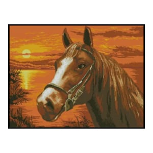 Stallion Horse Sunset Animals Embroidery Counted Cross stitch Instant Download PDF Pattern