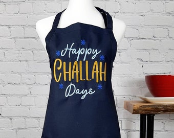 Embroidered Hanukkah Apron: Happy Challah Days, Jewish Gift