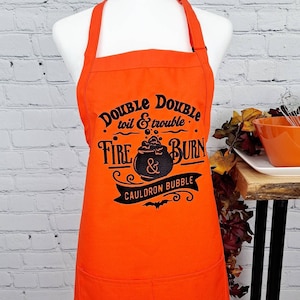 Halloween Apron Double, Double Toil and Trouble pockets with adjustable neck embroidered