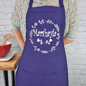 Customizable embroidered apron Personalize name kitchen apron great gift for her Purple