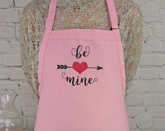 Embroidered Valentine Apron: Pink Heart & Arrow Kitchen Apron