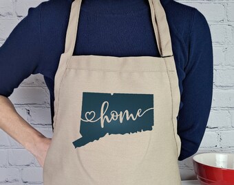 Embroidered Connecticut Apron: USA Made Kitchen Gift