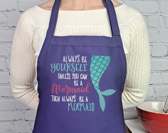 Mermaid Quote Kitchen Apron with Pocket, Whimsical Cooking and Baking Apron