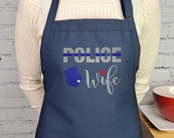 Police Wife Embroidered Apron: Heart Design, USA Made