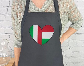 Italy Hungary Flag Heart Apron: Embroidered Dual Heritage Gift