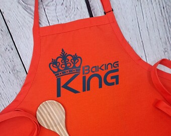 King Apron: Embroidered Baking Apron with Pockets, Adjustable Neck