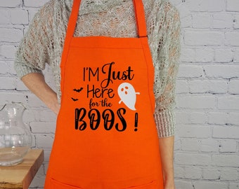 Halloween apron Just here for the Boos ghost embroidered Kitchen Apron